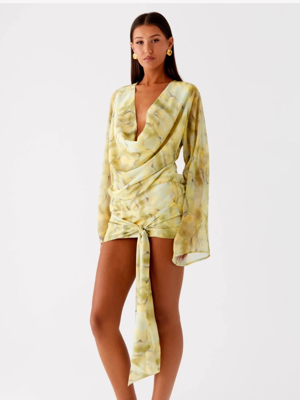 Peppermayo Sorrel Long Sleeve Mini Dress Yellow Tie Dye Size 4